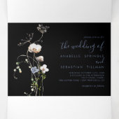 ワイルドフォレストフローラブラックトリフォールド結婚ズ 三つ折り招待状 (内部中)