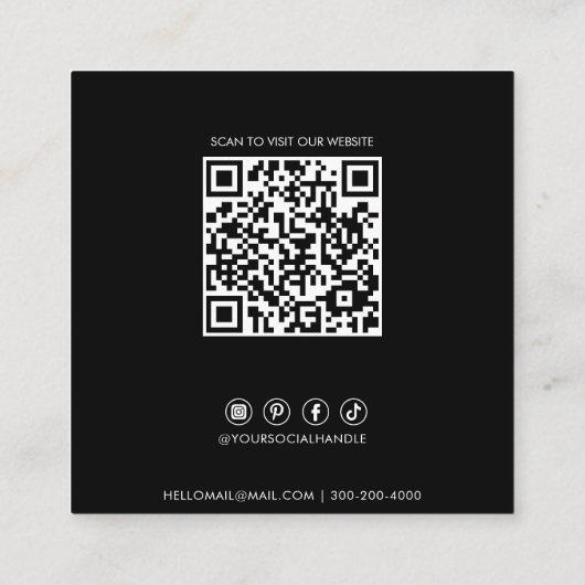 ワイルドフォレストフローラミニマル白黒QRコード スクエア名刺 (裏面)
