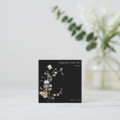 ワイルドフォレストフローラミニマル白黒QRコード スクエア名刺 (スタンド正面)