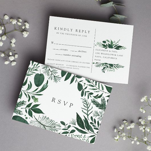 ワイルドフォレストRSVPハガキと食事の選択 インビテーションポストカード