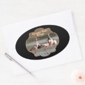 ワイルドフラミンゴ – 翼を広げて飛ぶ 楕円形シール (封筒)