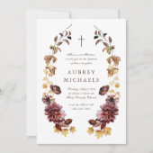 ワイルドフラワかわいらしーシンプルズクロスガールズバプテスマ 招待状 (正面)