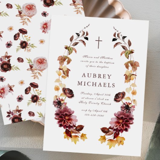 ワイルドフラワかわいらしーシンプルズクロスガールズバプテスマ 招待状