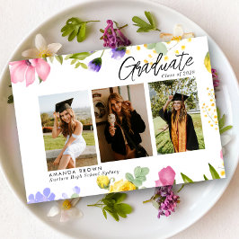 ワイルドフラワはっきりしたー3枚の写真卒業2025 招待状