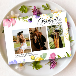 ワイルドフラワはっきりしたー3枚の写真卒業2025 招待状