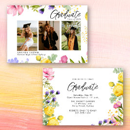 ワイルドフラワはっきりしたー3枚の写真卒業2025 招待状