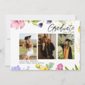 ワイルドフラワはっきりしたー3枚の写真卒業2025 招待状 (正面)