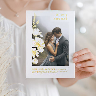 ワイルドフラワエレガントーのロマ結婚ティックな写真 箔招待状
