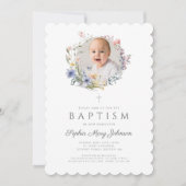 ワイルドフラワエレガントーリースガールバプテスマ写真 招待状 (正面)