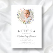 ワイルドフラワエレガントーリース写真バプテスマ 招待状