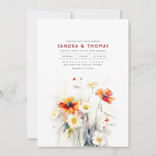 ワイルドフラワエレガントーロマン結婚ティック 招待状 (正面)