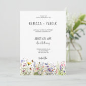 ワイルドフラワカラフルーのqrコードRSVP結婚背面 招待状 (スタンド正面)