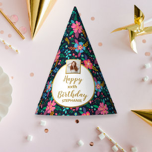 ワイルドフラワカラフルーカスタムズ写真ハッピーバースデー パーティーハット