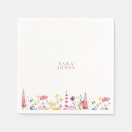ワイルドフラワカラフルーカスタムピンク名ベビーシャワー スタンダードカクテルナプキン