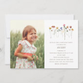 ワイルドフラワカラフルー写真子供の誕生日パーティー 招待状 (正面)