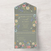 ワイルドフラワシンプルーズガーデンセージ結婚イエロー オールインワン招待状 (内側)