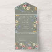 ワイルドフラワシンプルーズガーデンセージ結婚グリーン オールインワン招待状 (内側)