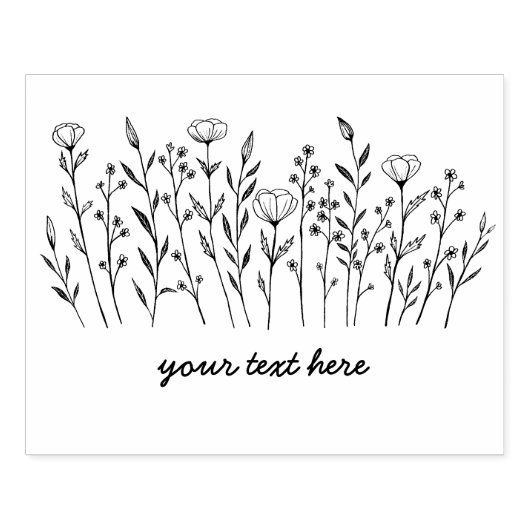 ワイルドフラワシンプルーラインアートフラワーズメドウカスタム ラバースタンプ (インプリント)