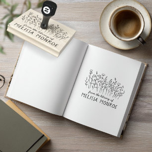 ワイルドフラワシンプルーラインアートフラワーズメドウカスタム ラバースタンプ