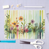 ワイルドフラワストライプーパープルグリーンフローラデコパージュT 薄葉紙 (クラフト)