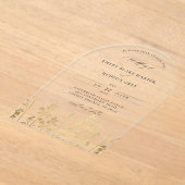 ワイルドフラワフェイクー金ゴールドパテ澄んィナ結婚アーチ アクリル招待状 (レイダウン)