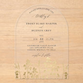 ワイルドフラワフェイクー金ゴールドパテ澄んィナ結婚アーチ アクリル招待状 (正面)