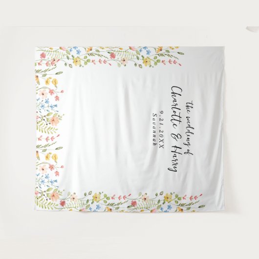 ワイルドフラワモダンー結婚フローラの背景 タペストリー (正面(横))