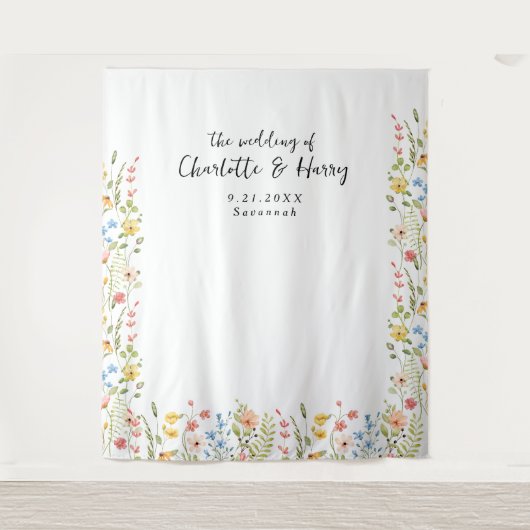 ワイルドフラワモダンー結婚フローラの背景 タペストリー (正面)