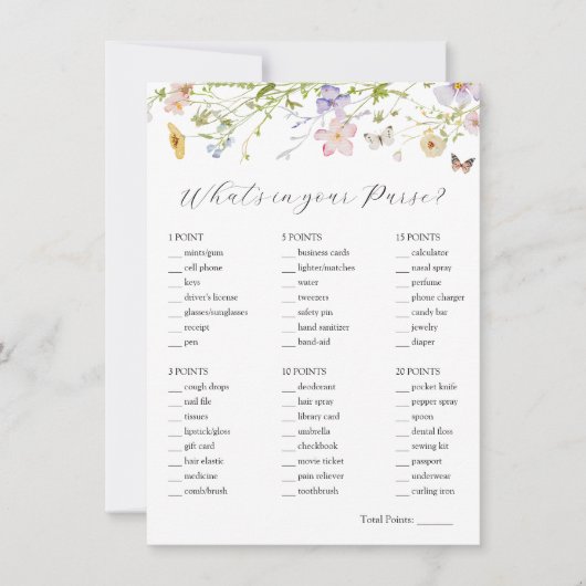 ワイルドフラワーあなたの財布のブライダルゲームカードに何がある 招待状 (正面)