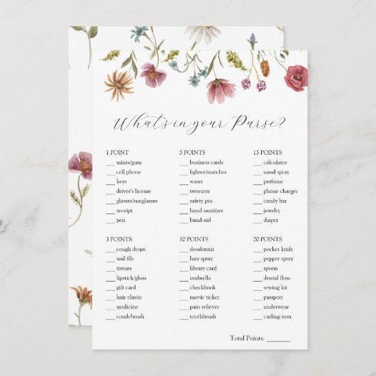 ワイルドフラワーあなたの財布のブライダルゲームカードに何がある 招待状 (正面/裏面)