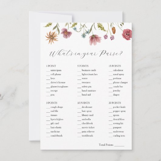 ワイルドフラワーあなたの財布のブライダルゲームカードに何がある 招待状 (正面)