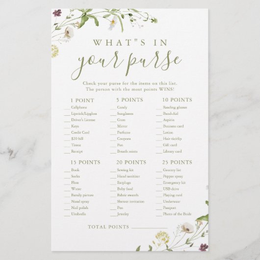 ワイルドフラワーあなたの財布のブライダルシャワーゲーム (正面)