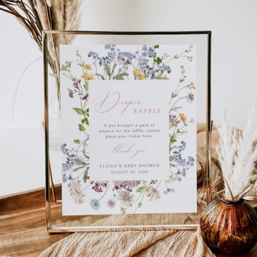 ワイルドフラワーおむつラッフルサインフローラベビーシャワー ポスター