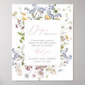 ワイルドフラワーおむつラッフルサインフローラベビーシャワー ポスター (正面)