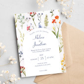 ワイルドフラワーお洒落の水色エレガントな結婚式 招待状