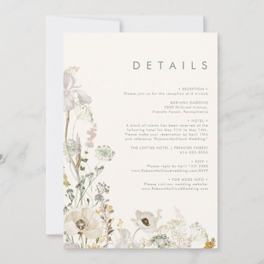 ワイルドフラワーお洒落の牧草地のセージ緑すべて1つ 招待状 (裏面)