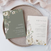 ワイルドフラワーお洒落の牧草地のセージ緑すべて1つ 招待状