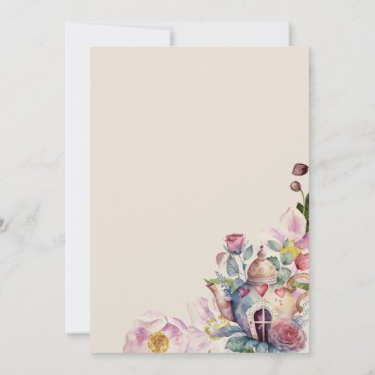 ワイルドフラワーお洒落の童話のお茶パーティーの招待 招待状 (裏面)