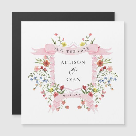 ワイルドフラワーお洒落の結婚式の日付を保存 (正面/裏面)