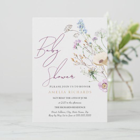 ワイルドフラワーお洒落の赤ちゃんシャワー 招待状 (スタンド正面)