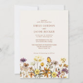 ワイルドフラワーお洒落アイボリークリームボホ結婚ズ 招待状 (正面)