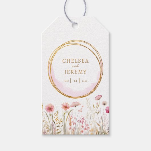 ワイルドフラワーお洒落ウォーター色のデザイン結婚ズ ギフトタグ (正面)