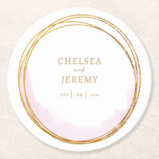 ワイルドフラワーお洒落ウォーター色のデザイン結婚ズ ラウンドペーパーコースター (正面)