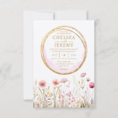 ワイルドフラワーお洒落ウォーター色のデザイン結婚ズ 招待状 (正面)