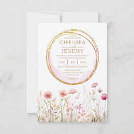 ワイルドフラワーお洒落ウォーター色のデザイン結婚ズ 招待状