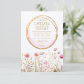 ワイルドフラワーお洒落ウォーター色のデザイン結婚ズ 招待状 (スタンド正面)