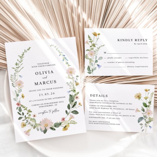 ワイルドフラワーお洒落エレガントウェディング招待状 招待状