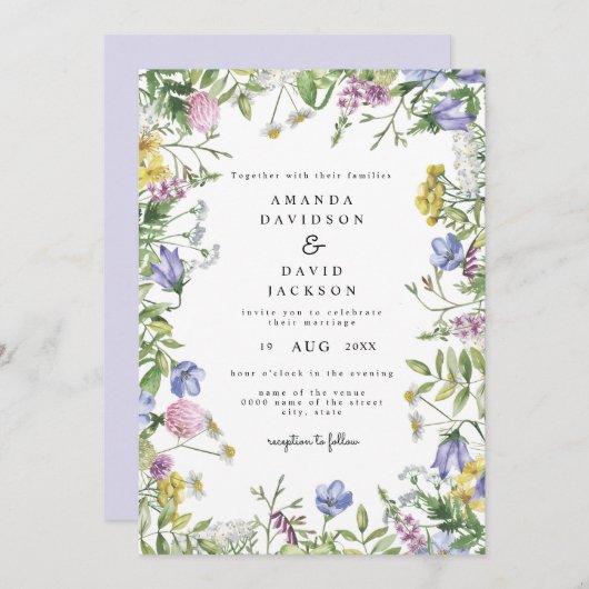 ワイルドフラワーお洒落ガーデン素朴ボホ結婚のイン 招待状 (正面/裏面)