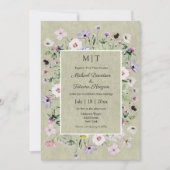 ワイルドフラワーお洒落ズグリーンクラフト写真結婚(Wildflowers green kraft p 招待状 (正面)