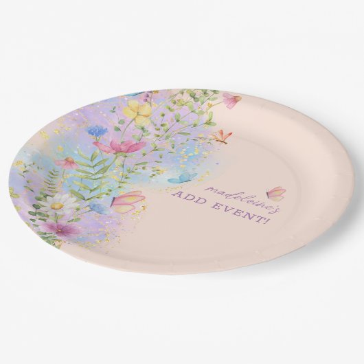 ワイルドフラワーお洒落ズフローラガーデンブライダルシャワー ペーパープレート (アングル)